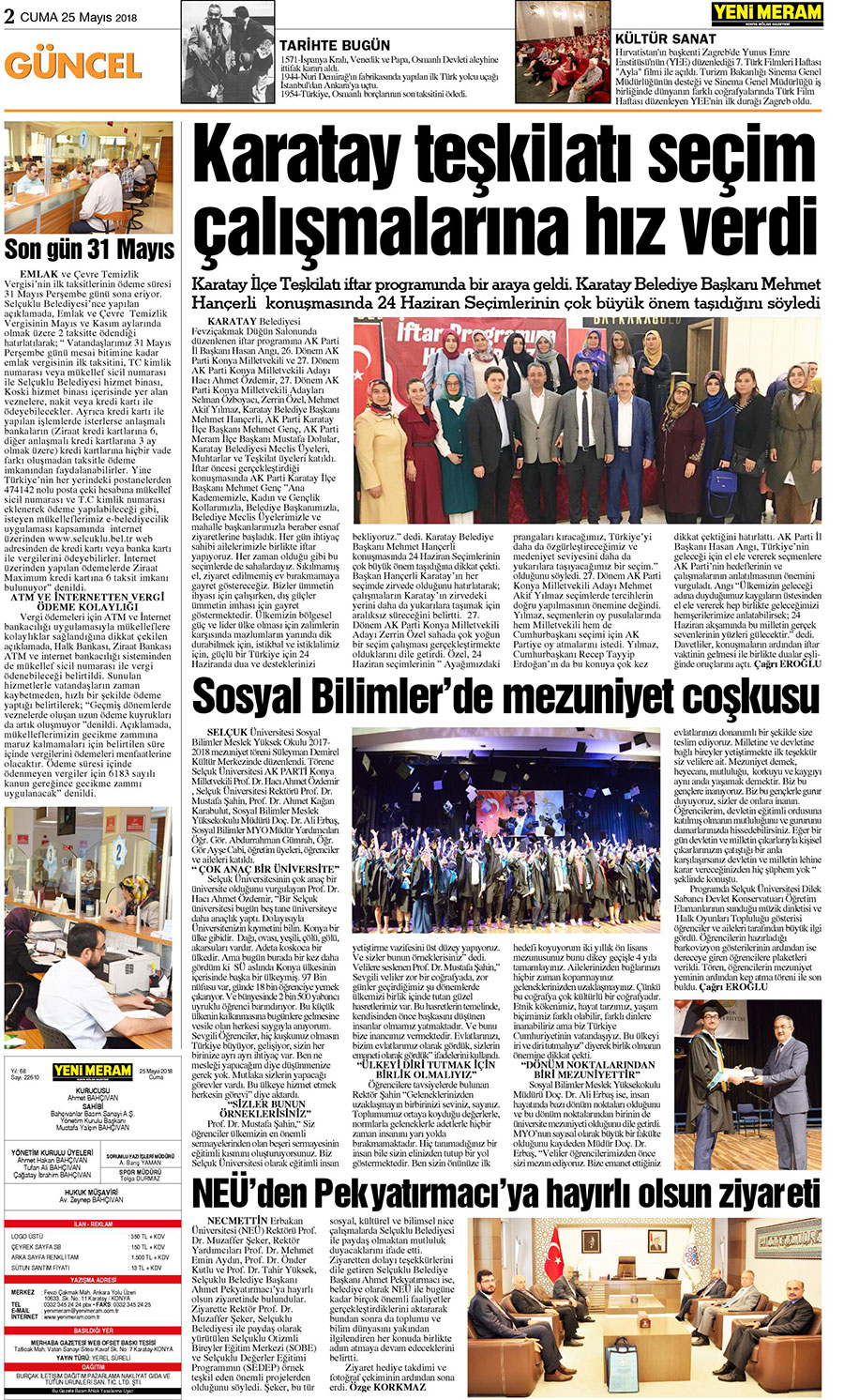 25 Mayıs 2018 Yeni Meram Gazetesi