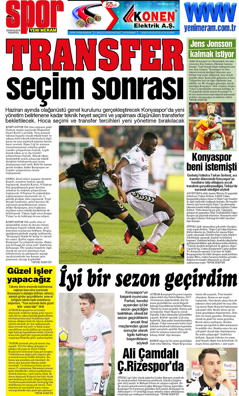 28 Mayıs 2018 Yeni Meram Gazetesi