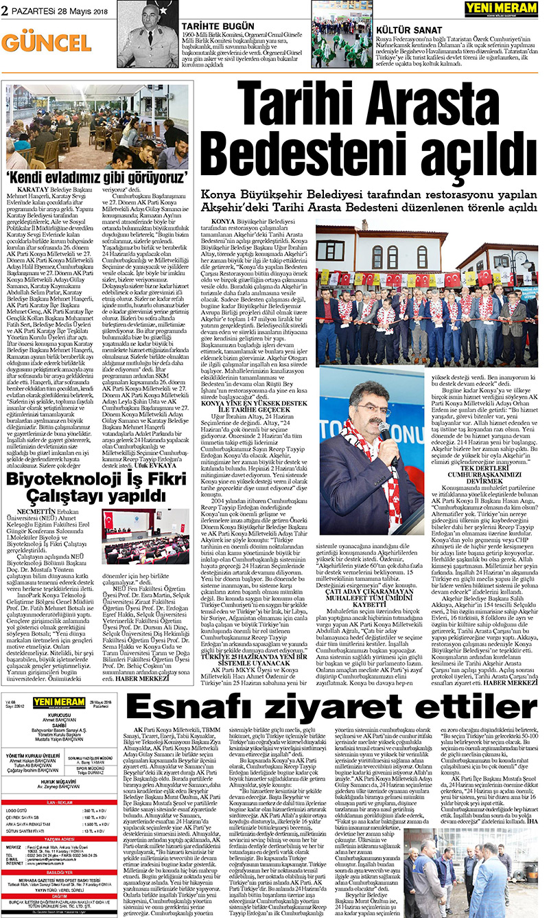 28 Mayıs 2018 Yeni Meram Gazetesi