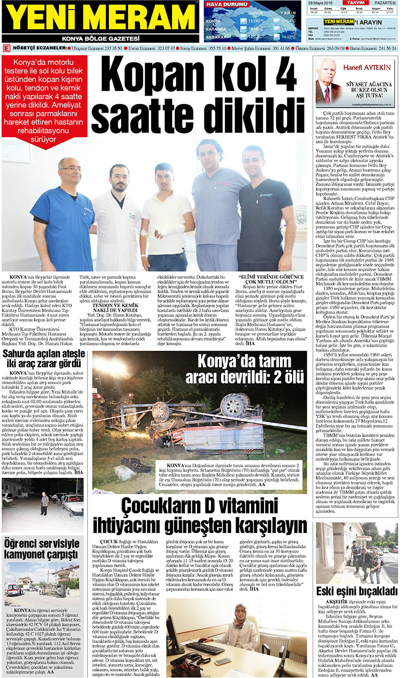 28 Mayıs 2018 Yeni Meram Gazetesi