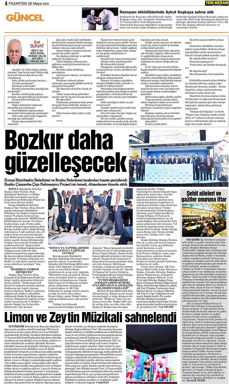 28 Mayıs 2018 Yeni Meram Gazetesi