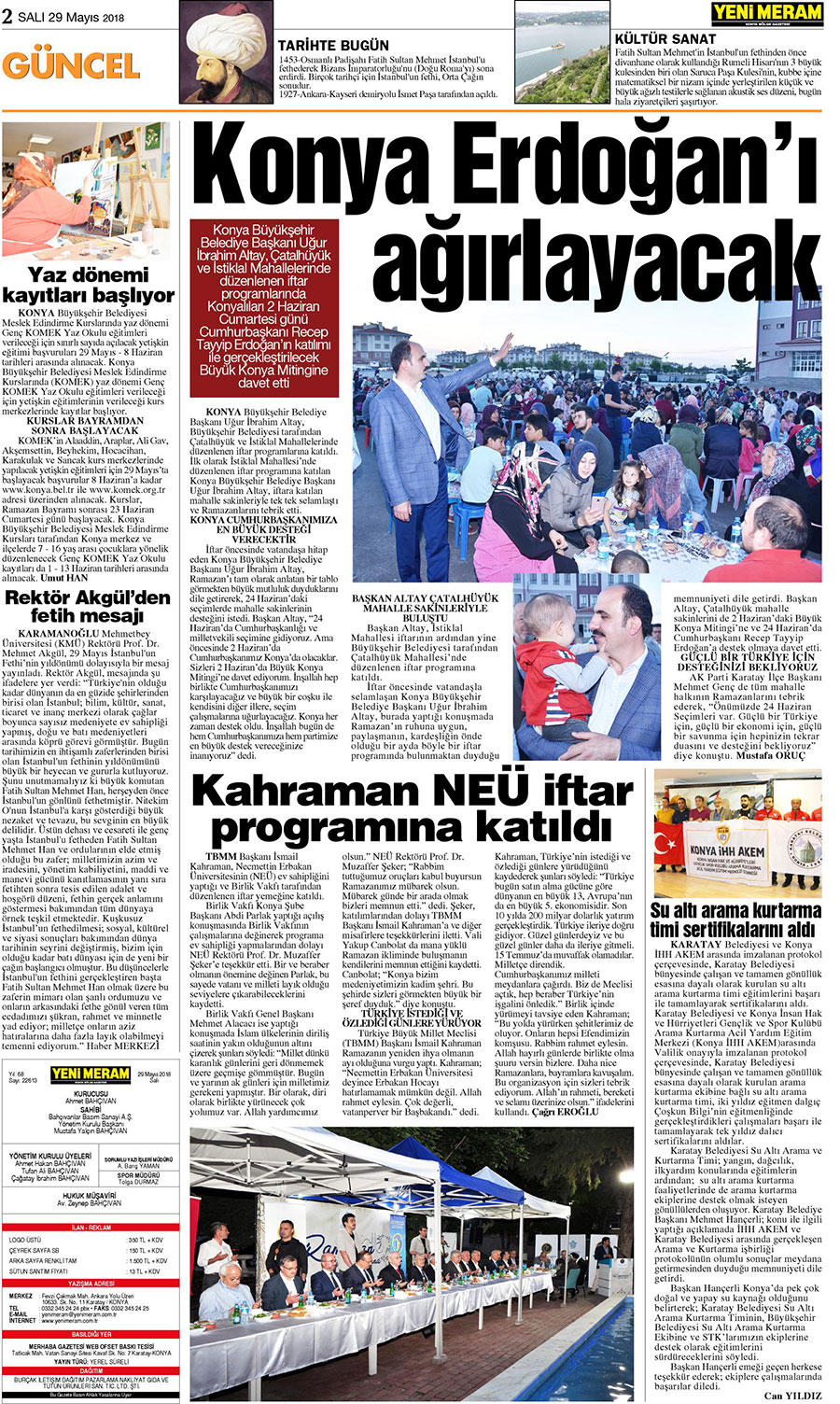 29 Mayıs 2018 Yeni Meram Gazetesi