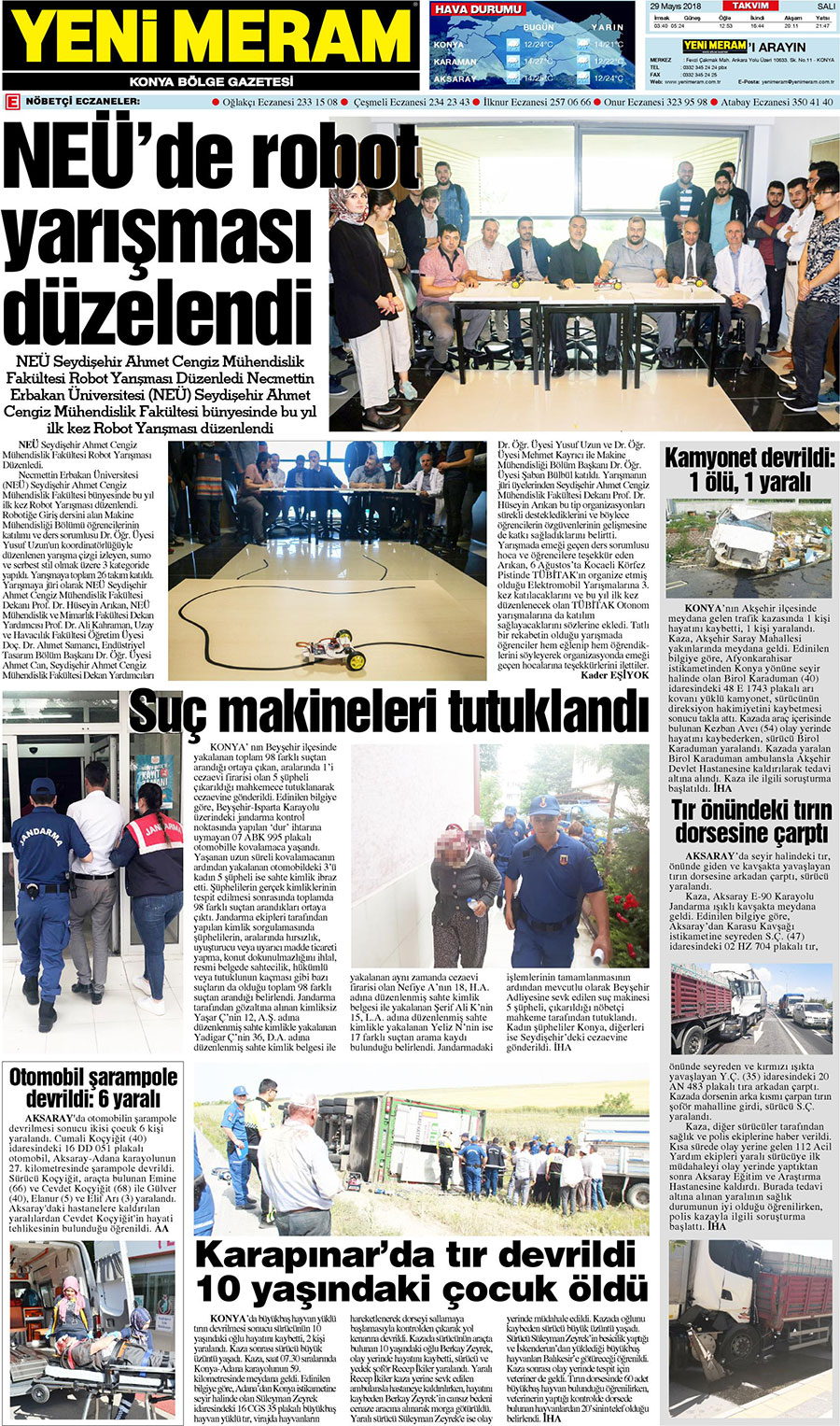 29 Mayıs 2018 Yeni Meram Gazetesi