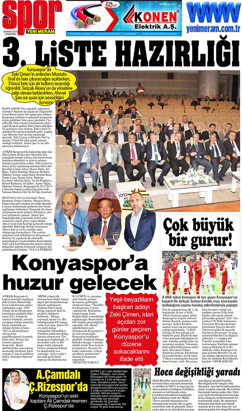 30 Mayıs 2018 Yeni Meram Gazetesi