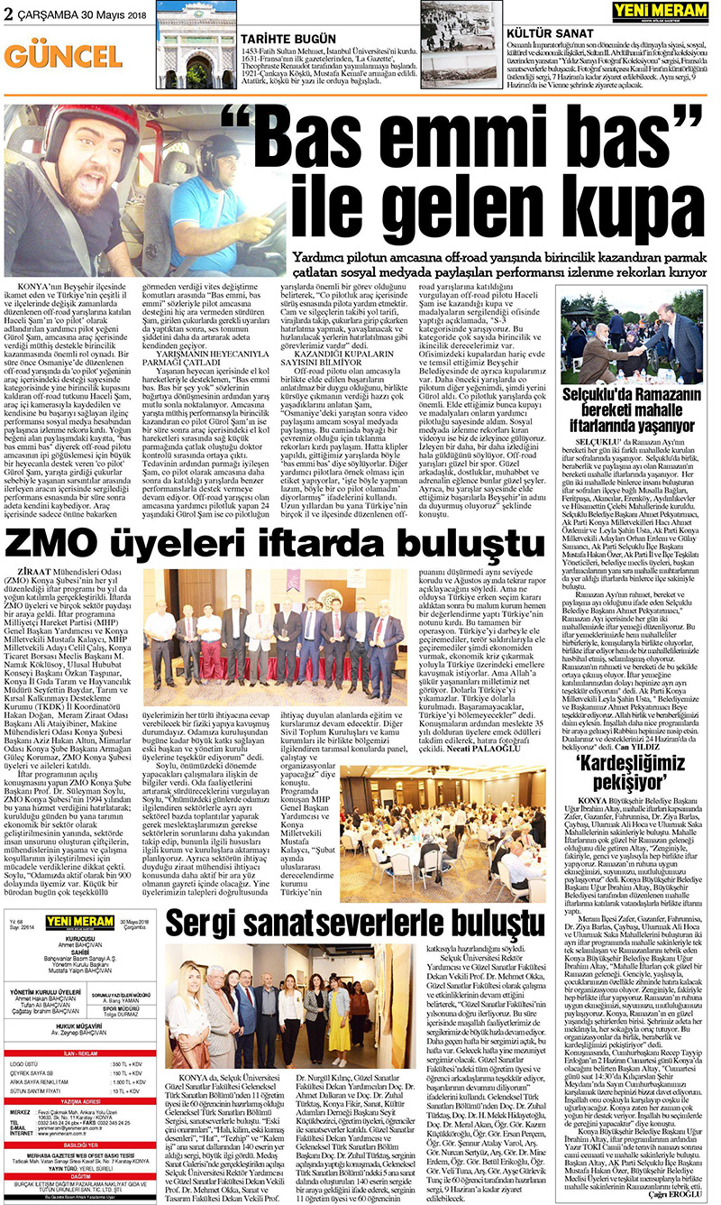 30 Mayıs 2018 Yeni Meram Gazetesi