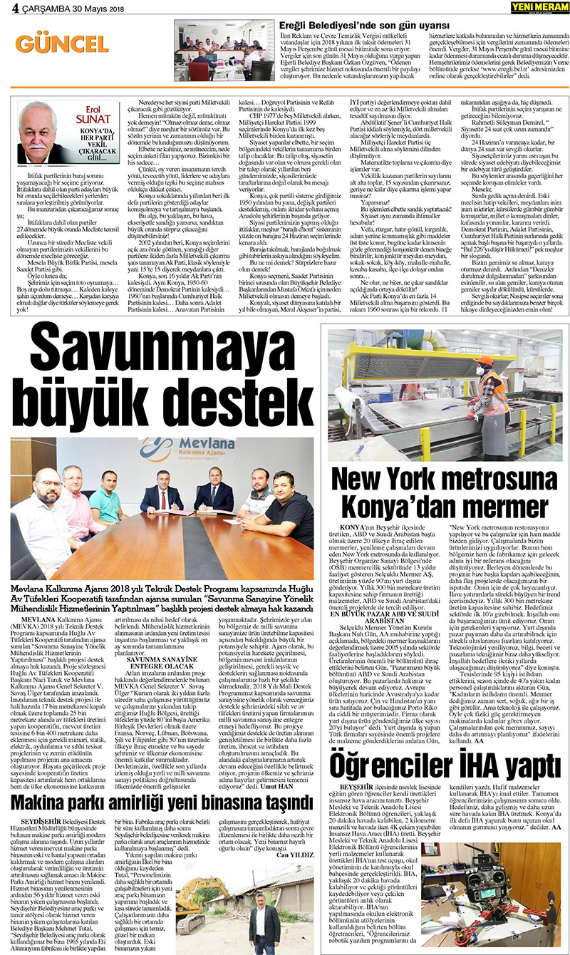 30 Mayıs 2018 Yeni Meram Gazetesi