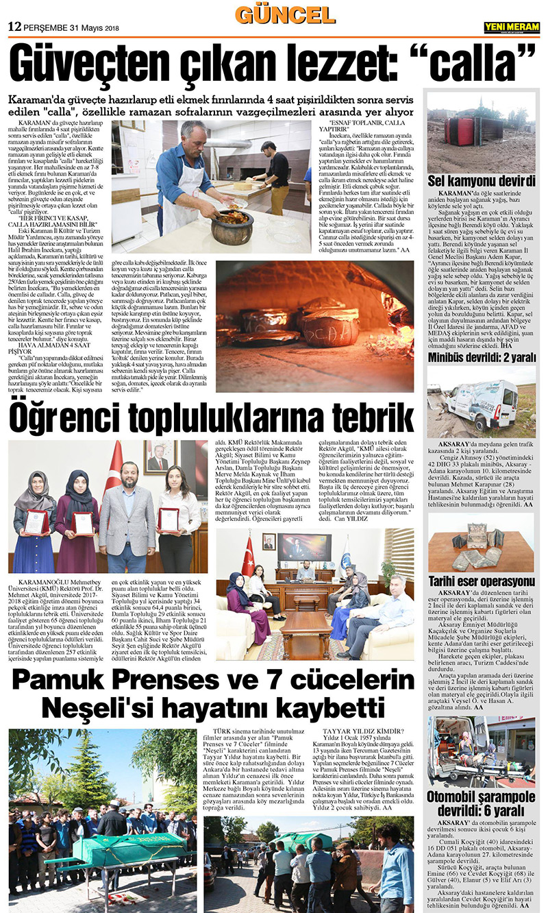 31 Mayıs 2018 Yeni Meram Gazetesi