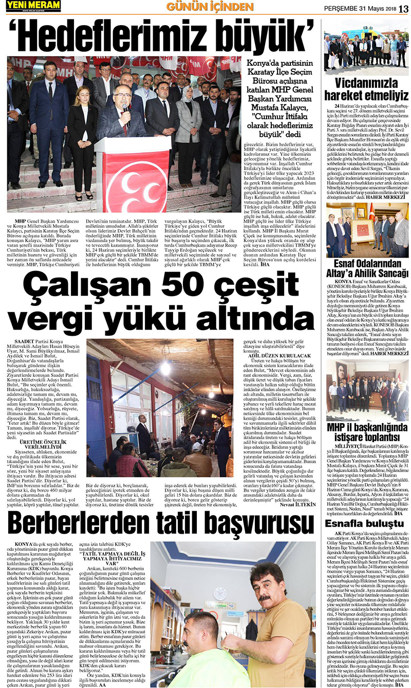 31 Mayıs 2018 Yeni Meram Gazetesi