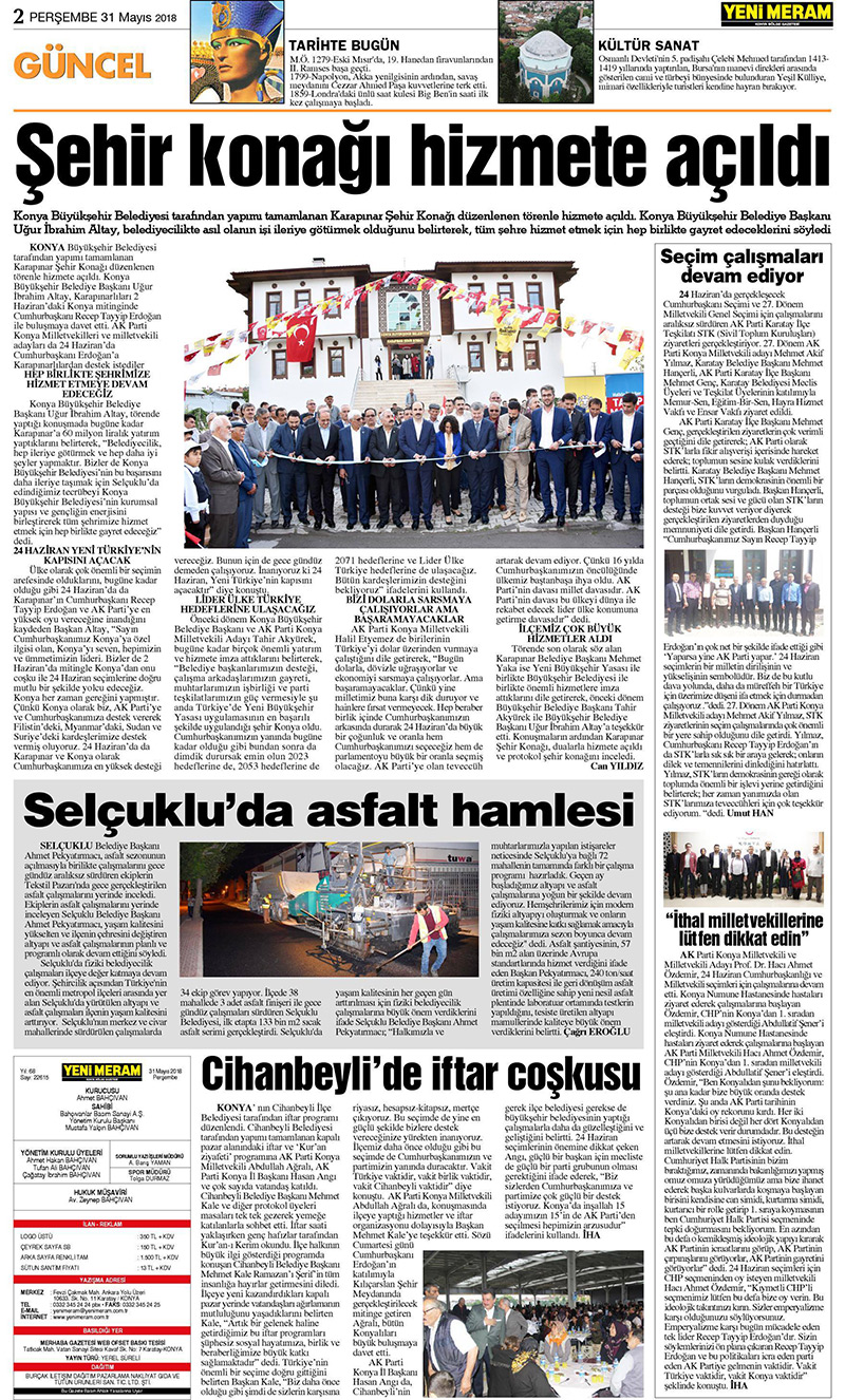 31 Mayıs 2018 Yeni Meram Gazetesi