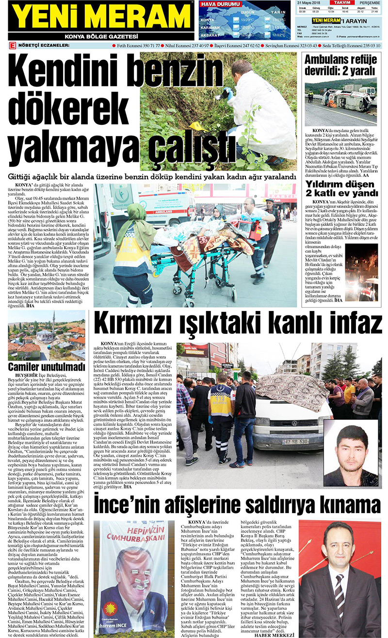 31 Mayıs 2018 Yeni Meram Gazetesi