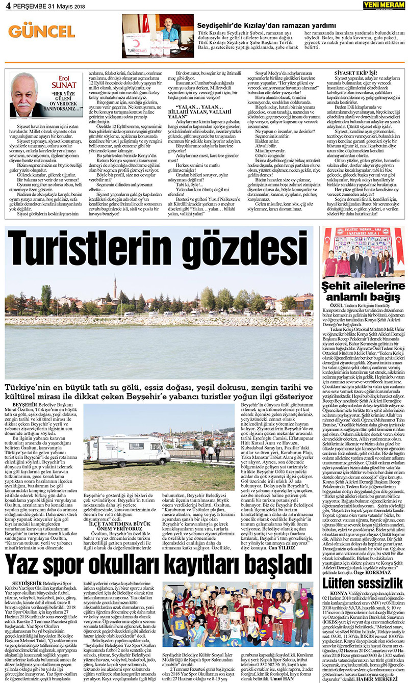 31 Mayıs 2018 Yeni Meram Gazetesi