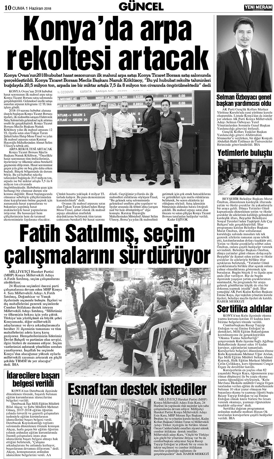 1 Haziran 2018 Yeni Meram Gazetesi