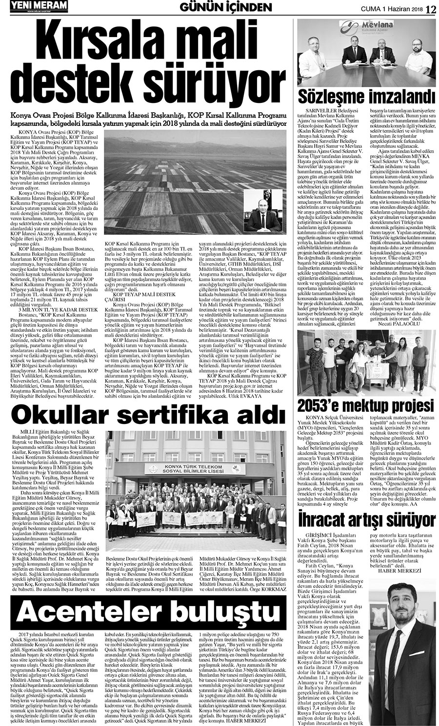 1 Haziran 2018 Yeni Meram Gazetesi