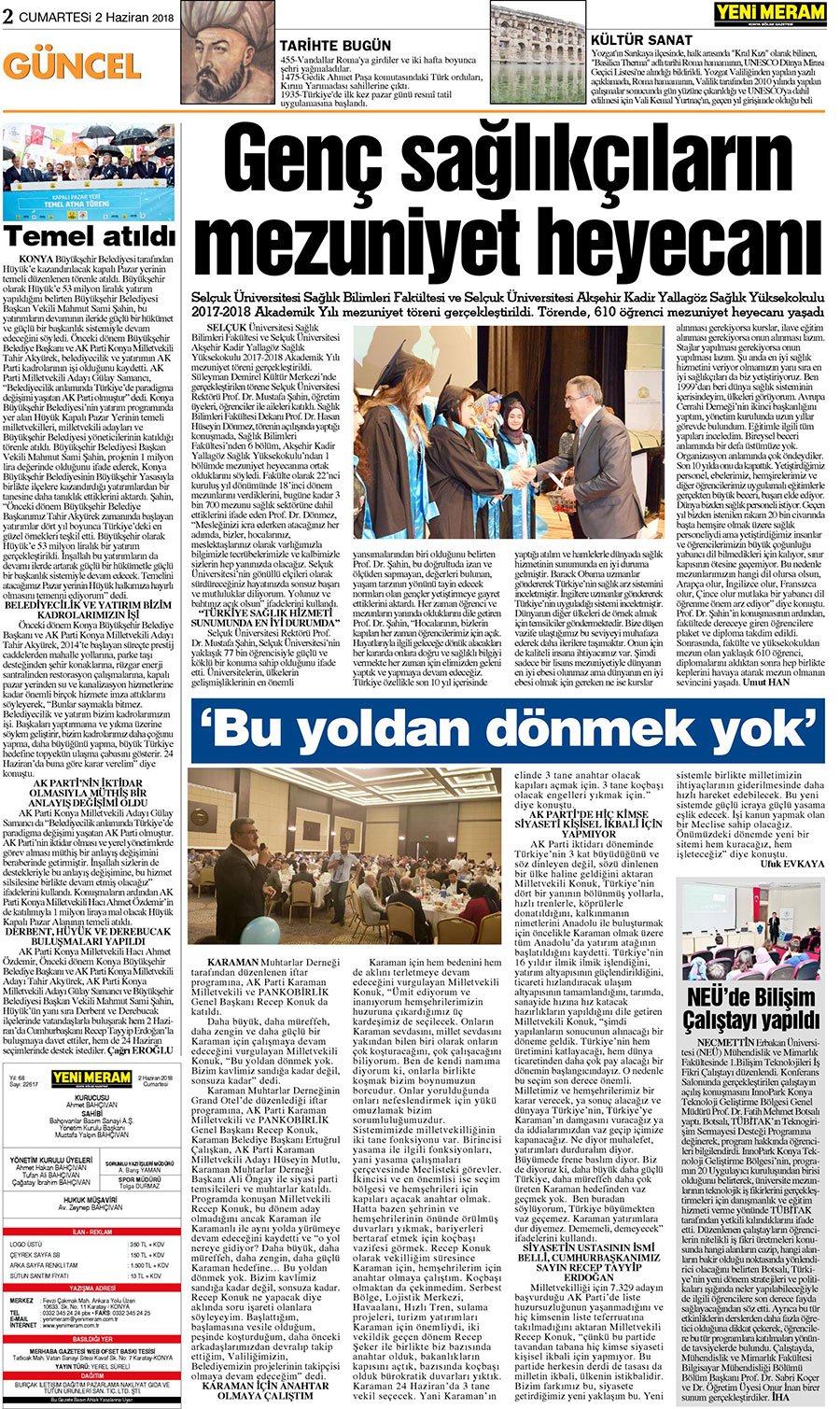 2 Haziran 2018 Yeni Meram Gazetesi