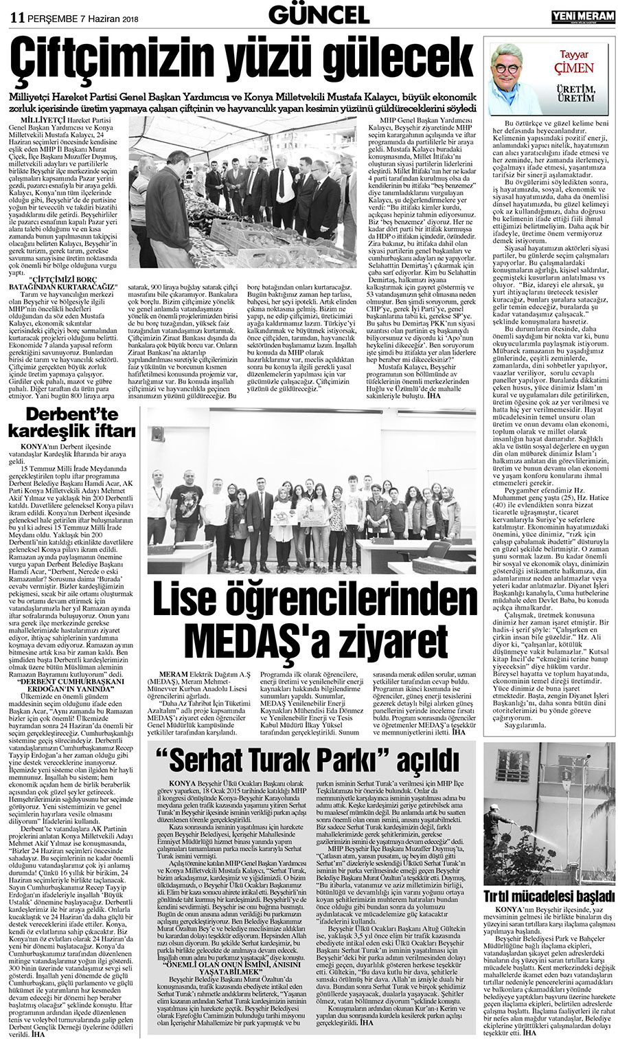 7 Haziran 2018 Yeni Meram Gazetesi