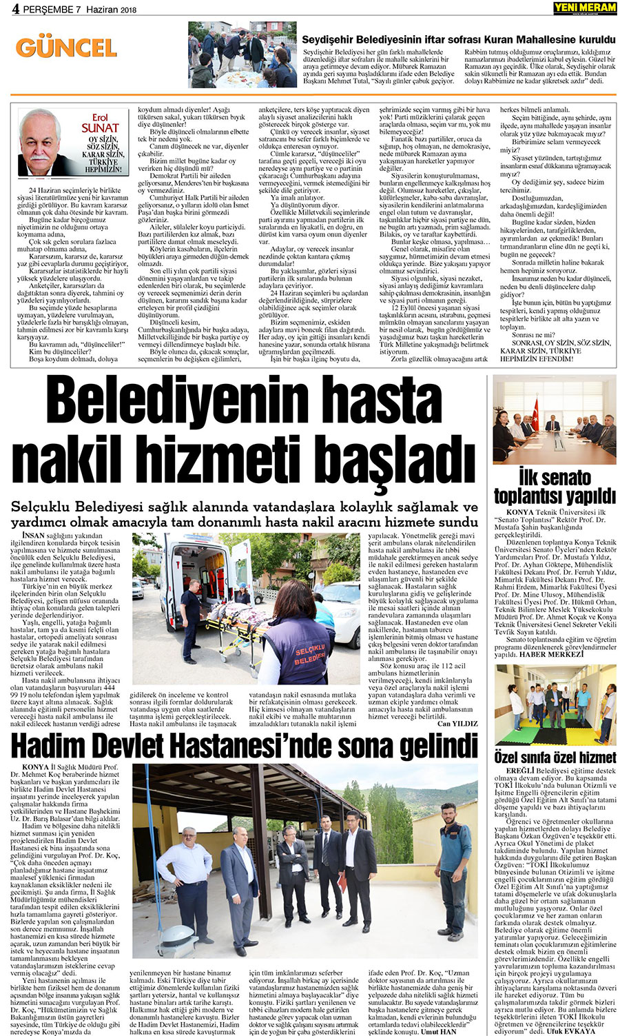 7 Haziran 2018 Yeni Meram Gazetesi