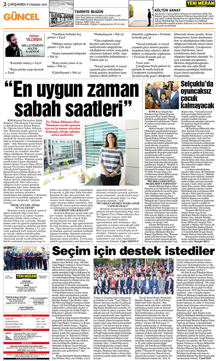 6 Haziran 2018 Yeni Meram Gazetesi