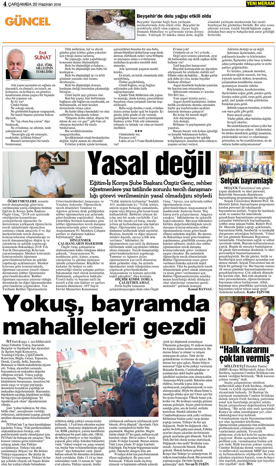 20 Haziran 2018 Yeni Meram Gazetesi