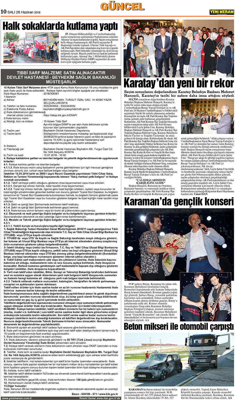 26 Haziran 2018 Yeni Meram Gazetesi