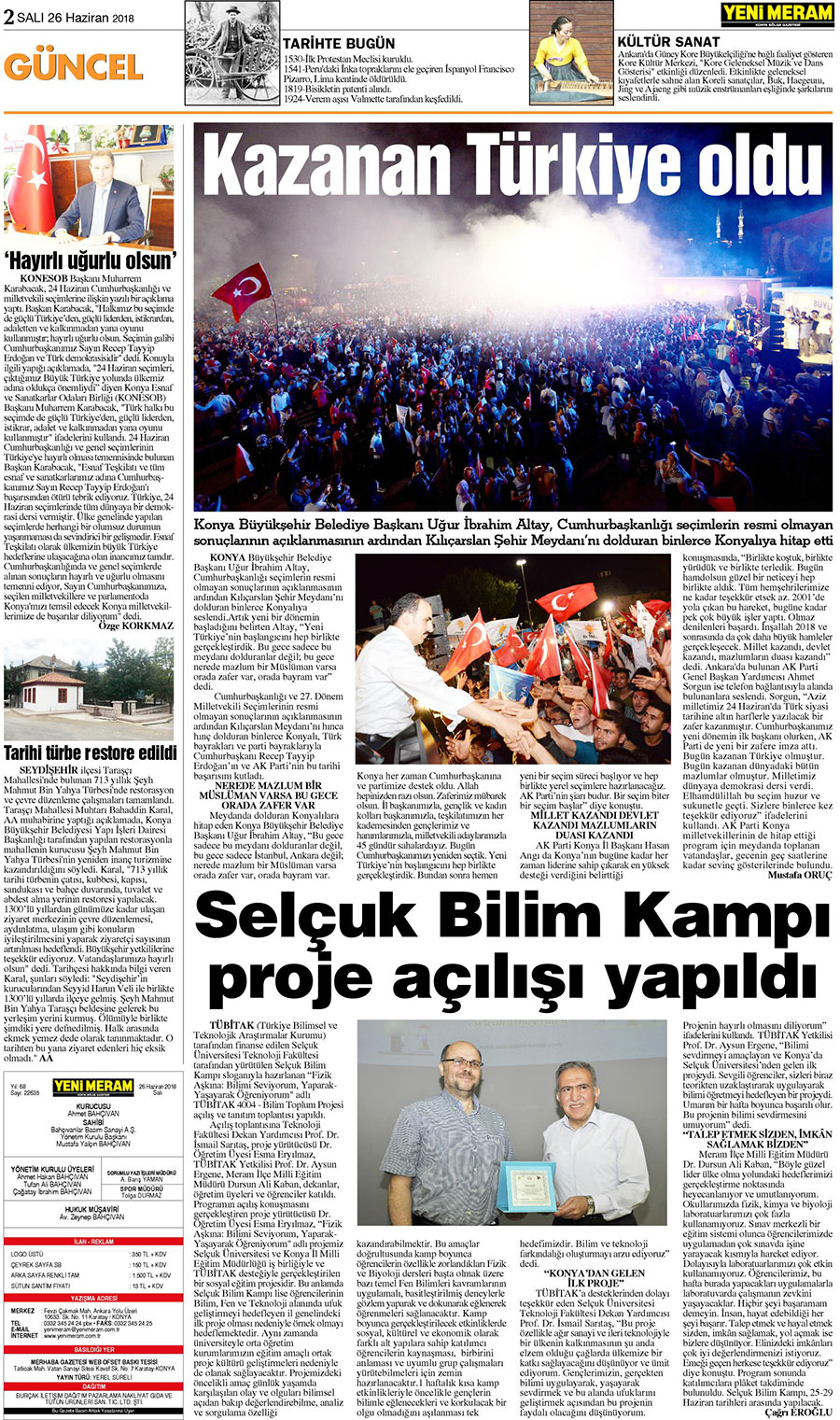 26 Haziran 2018 Yeni Meram Gazetesi