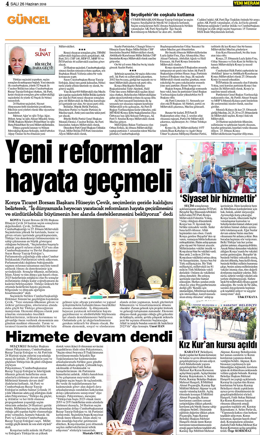 26 Haziran 2018 Yeni Meram Gazetesi