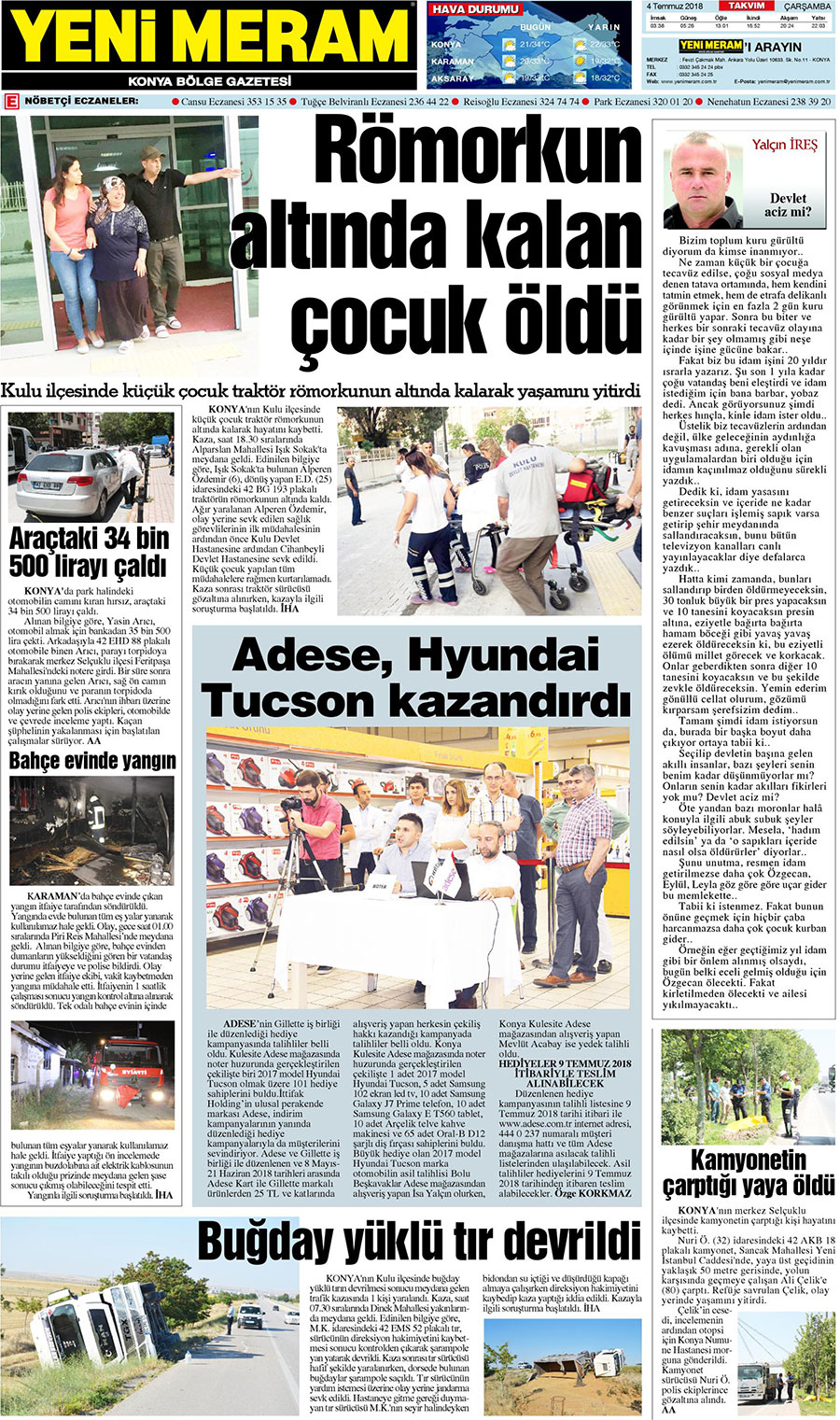 4 Temmuz 2018 Yeni Meram Gazetesi