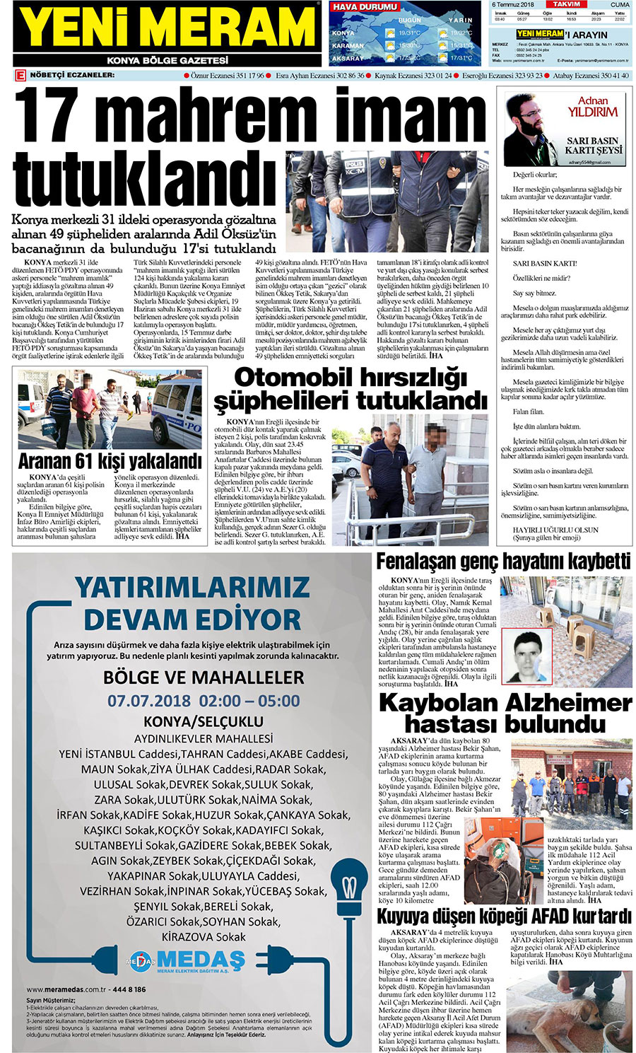 6 Temmuz 2018 Yeni Meram Gazetesi