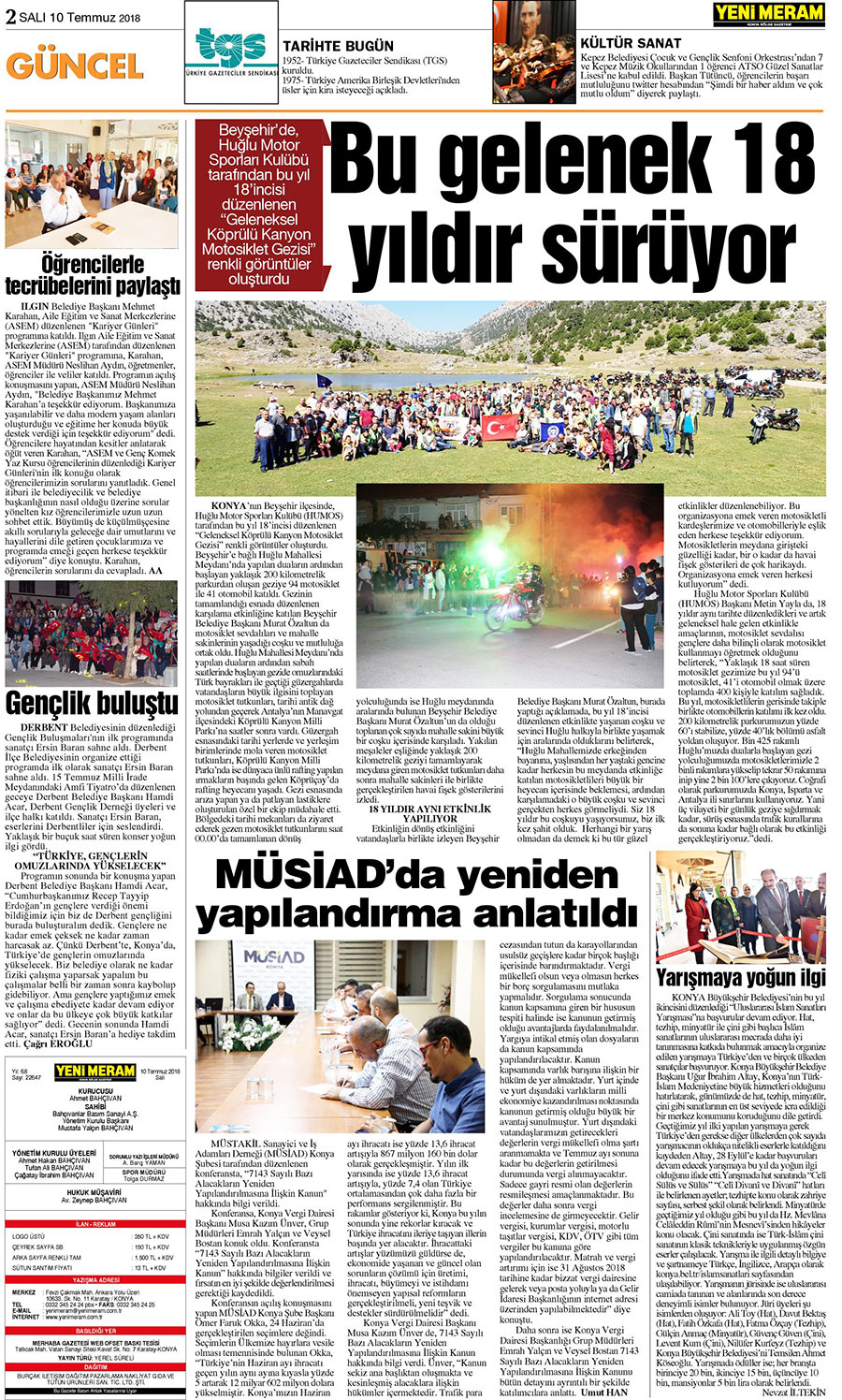 10 Temmuz 2018 Yeni Meram Gazetesi