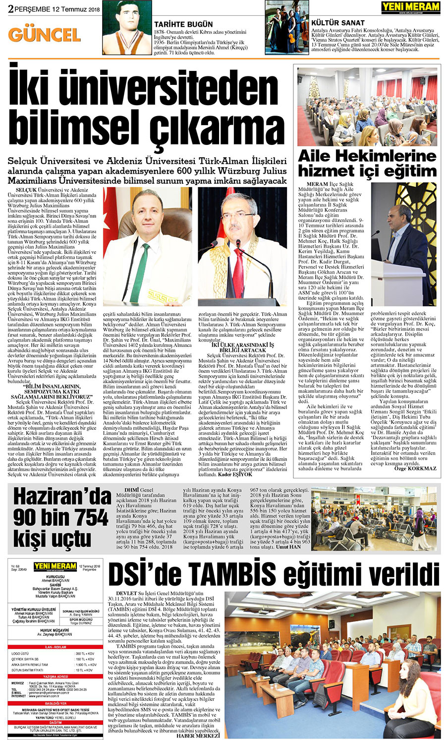 12 Temmuz 2018 Yeni Meram Gazetesi