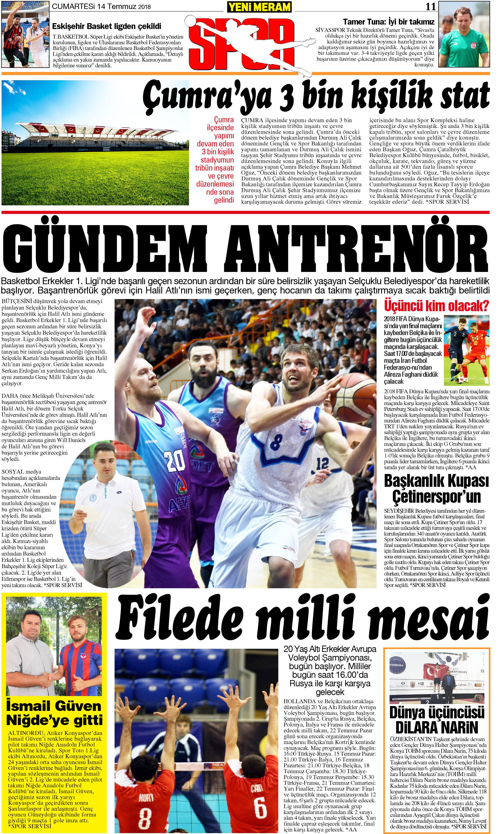 14 Temmuz 2018 Yeni Meram Gazetesi