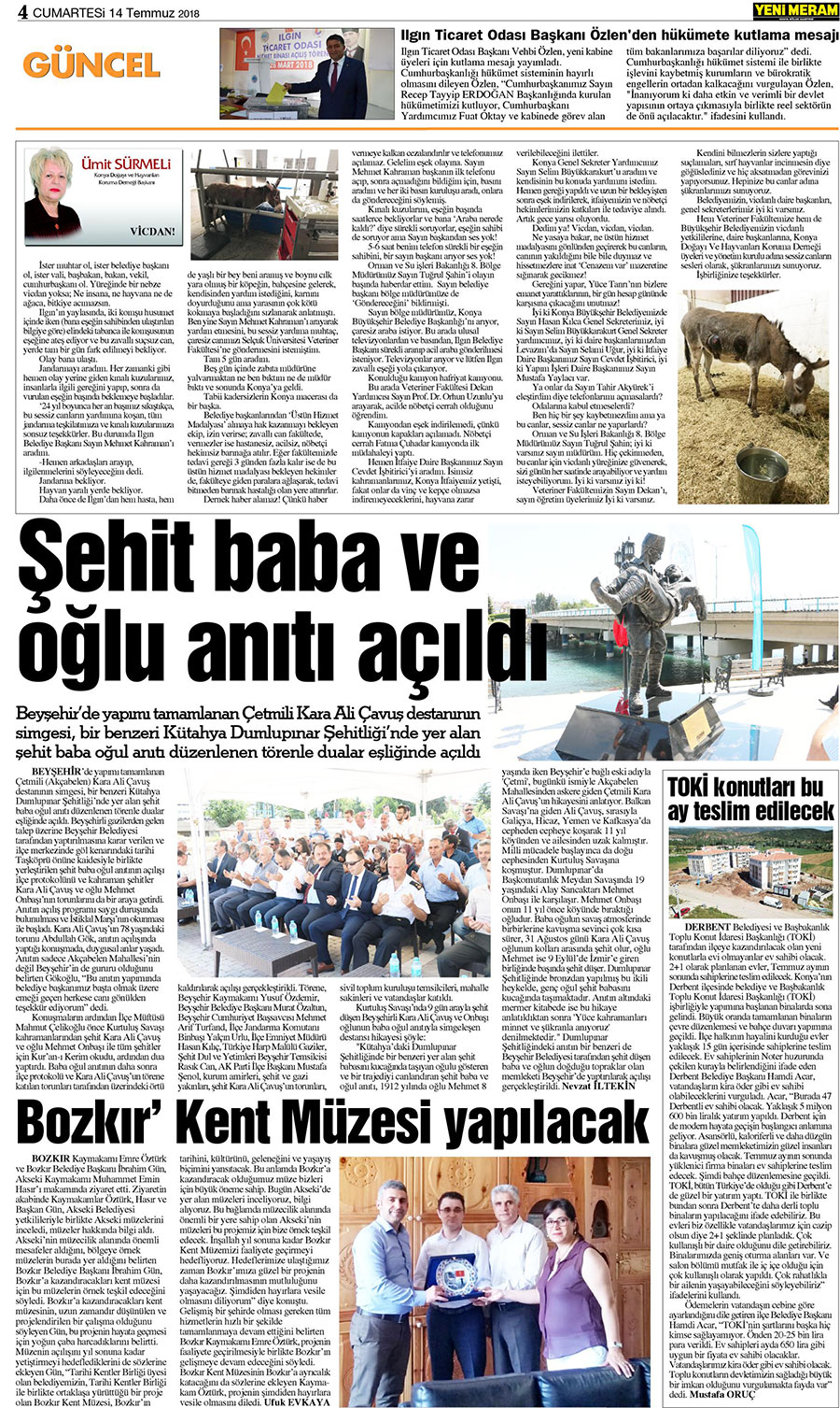 14 Temmuz 2018 Yeni Meram Gazetesi