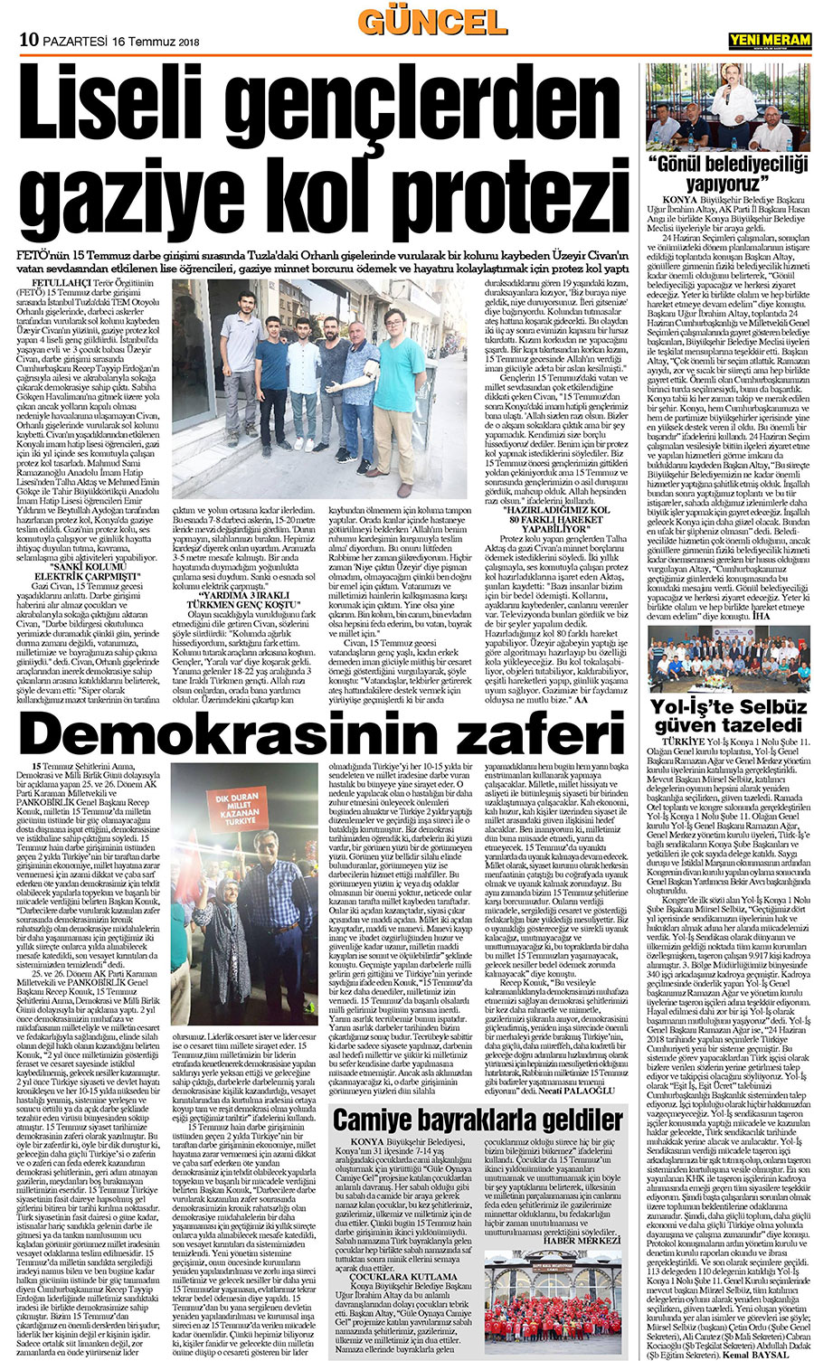 16 Temmuz 2018 Yeni Meram Gazetesi