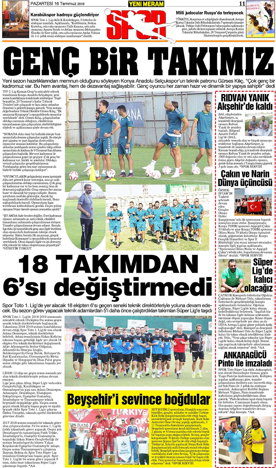 16 Temmuz 2018 Yeni Meram Gazetesi