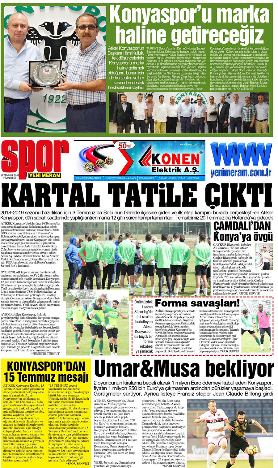 16 Temmuz 2018 Yeni Meram Gazetesi