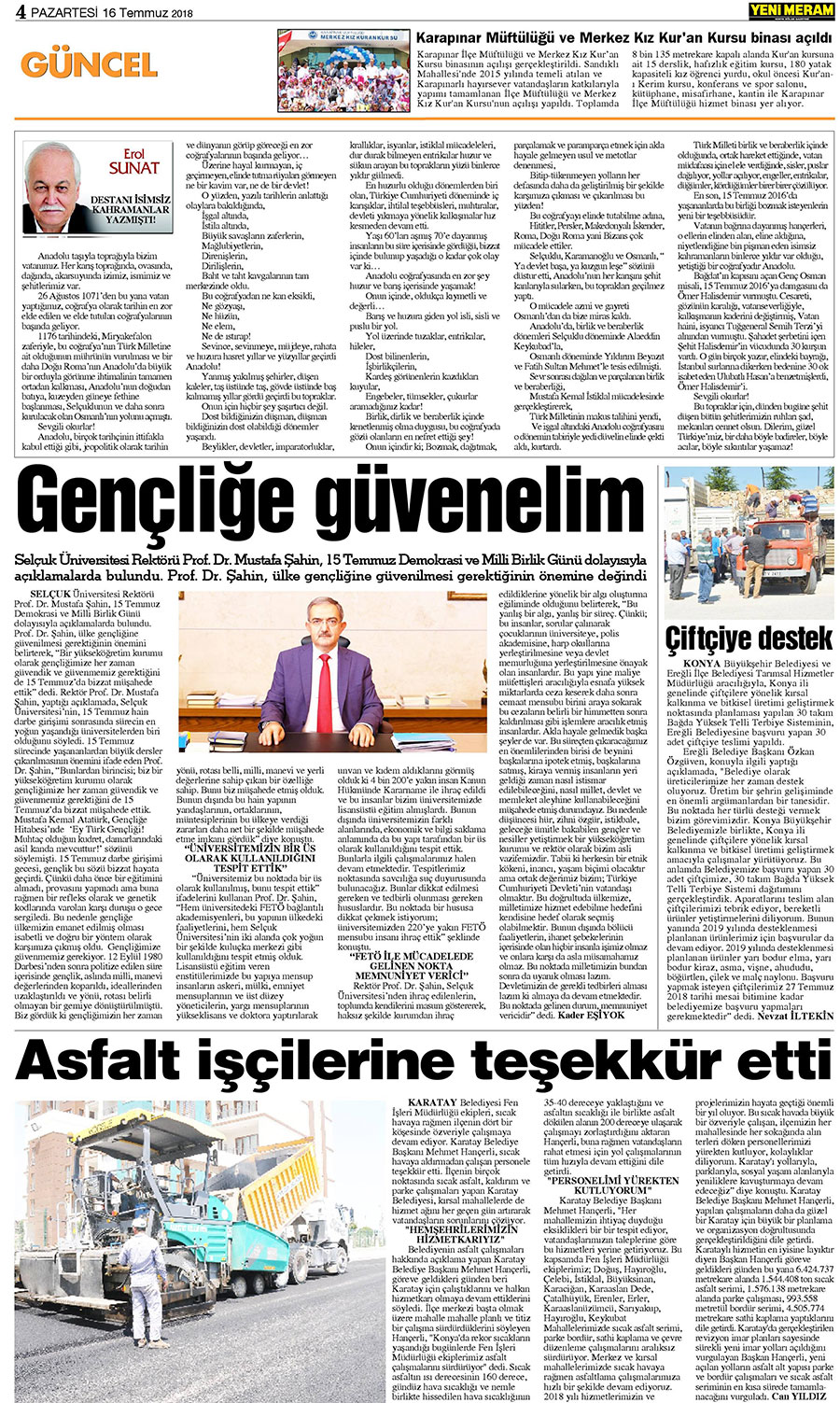 16 Temmuz 2018 Yeni Meram Gazetesi