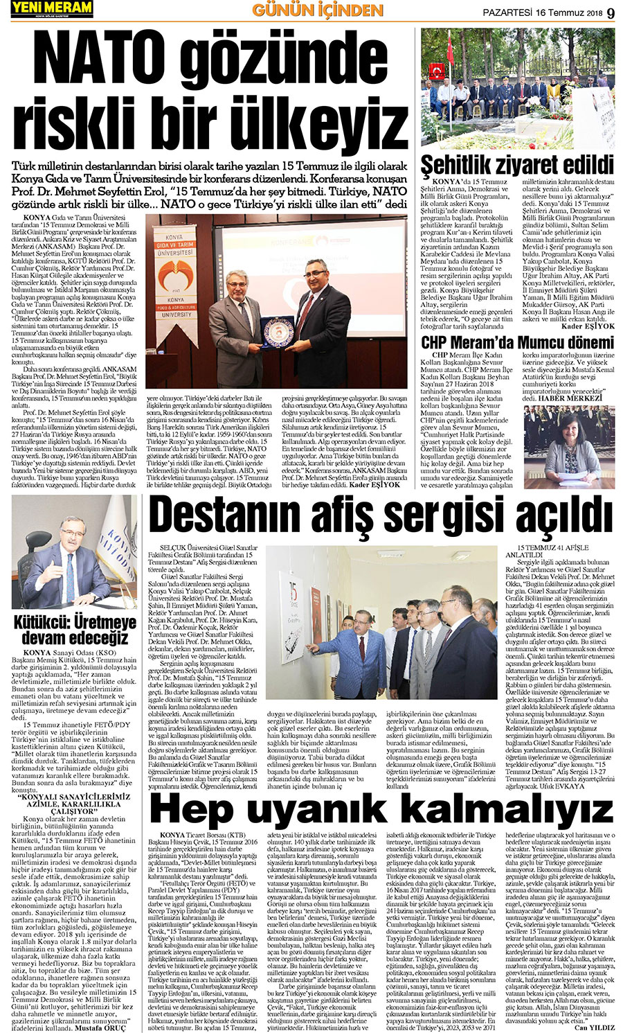 16 Temmuz 2018 Yeni Meram Gazetesi