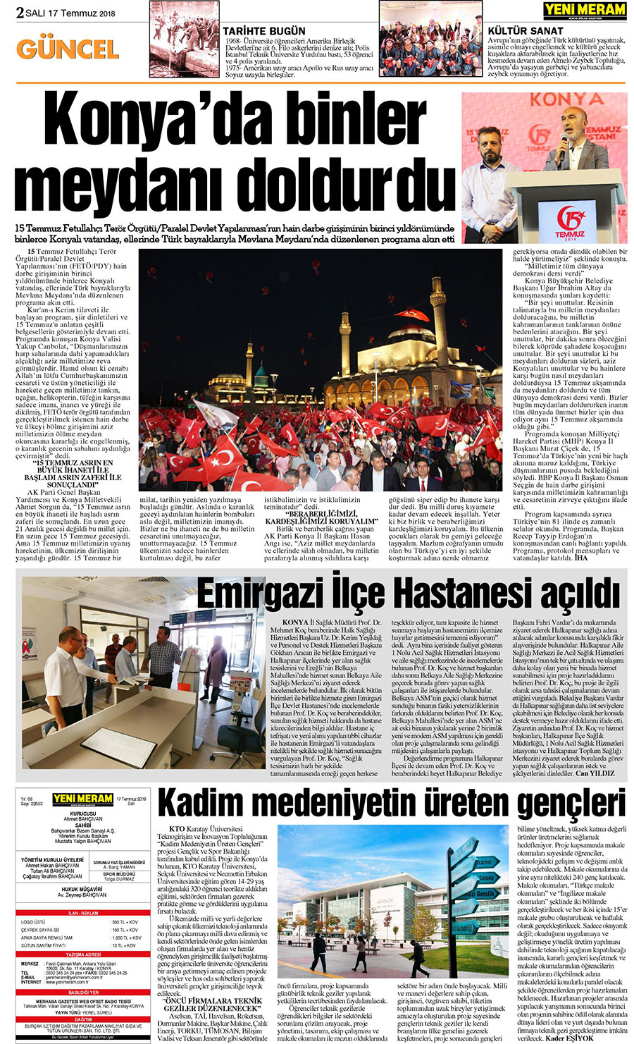 17 Temmuz 2018 Yeni Meram Gazetesi