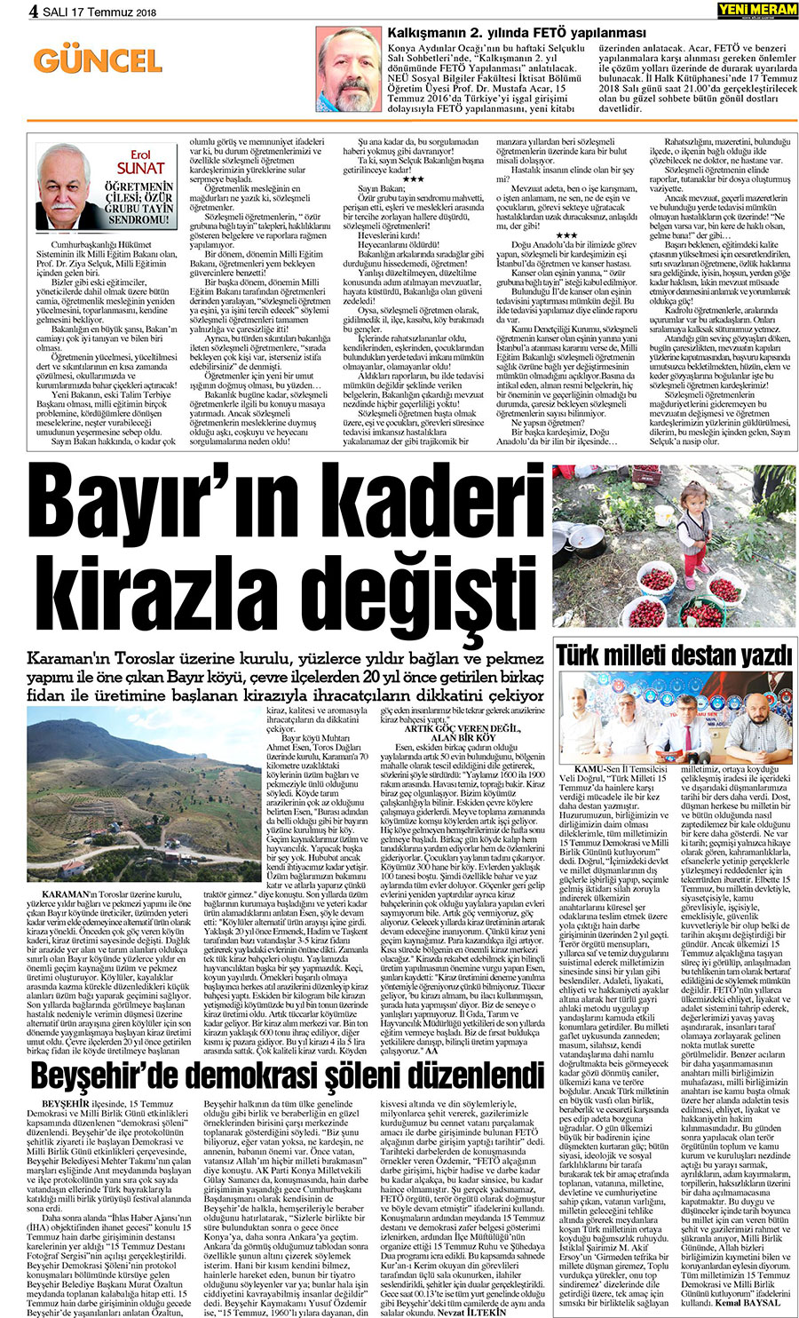 17 Temmuz 2018 Yeni Meram Gazetesi