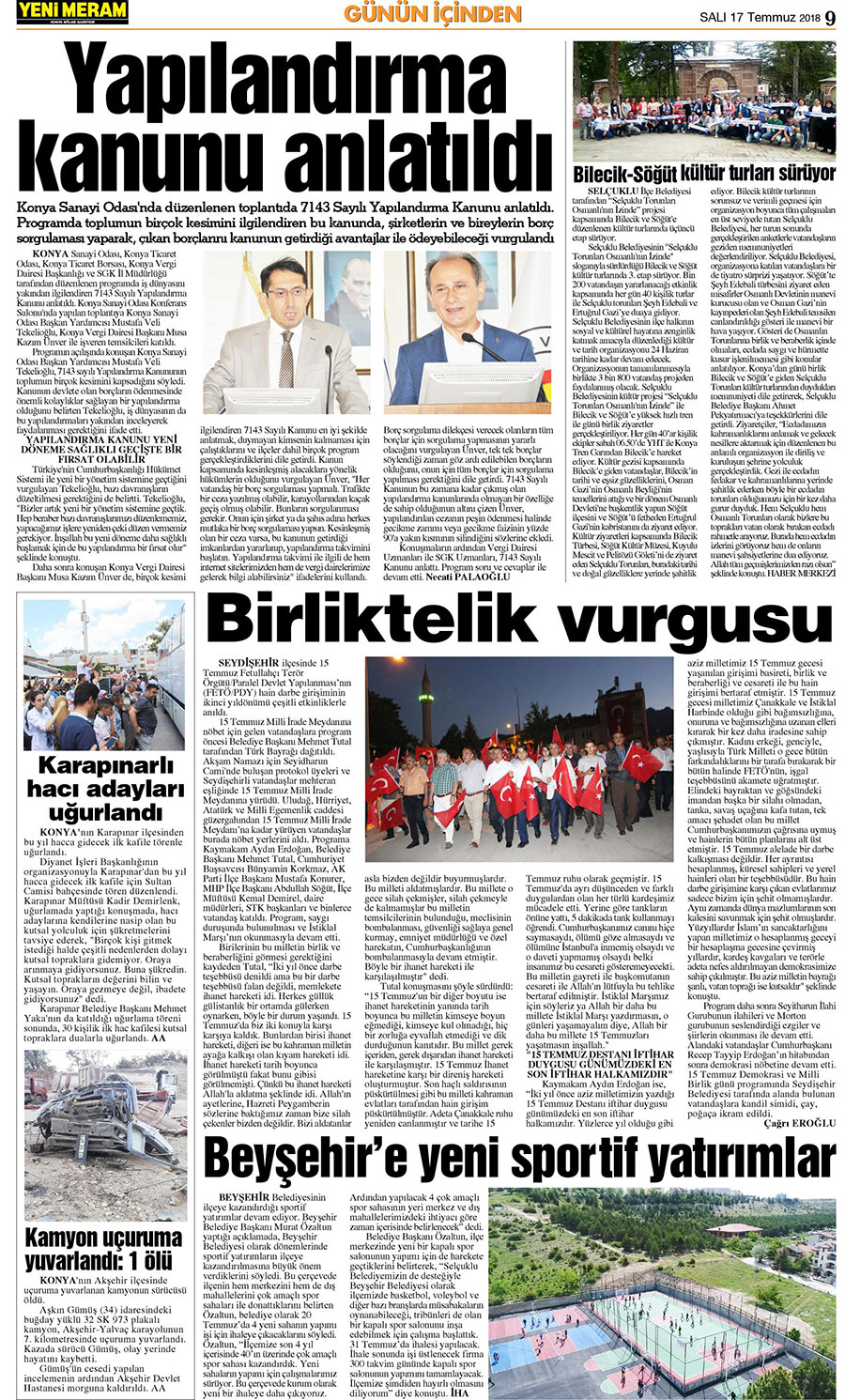 17 Temmuz 2018 Yeni Meram Gazetesi