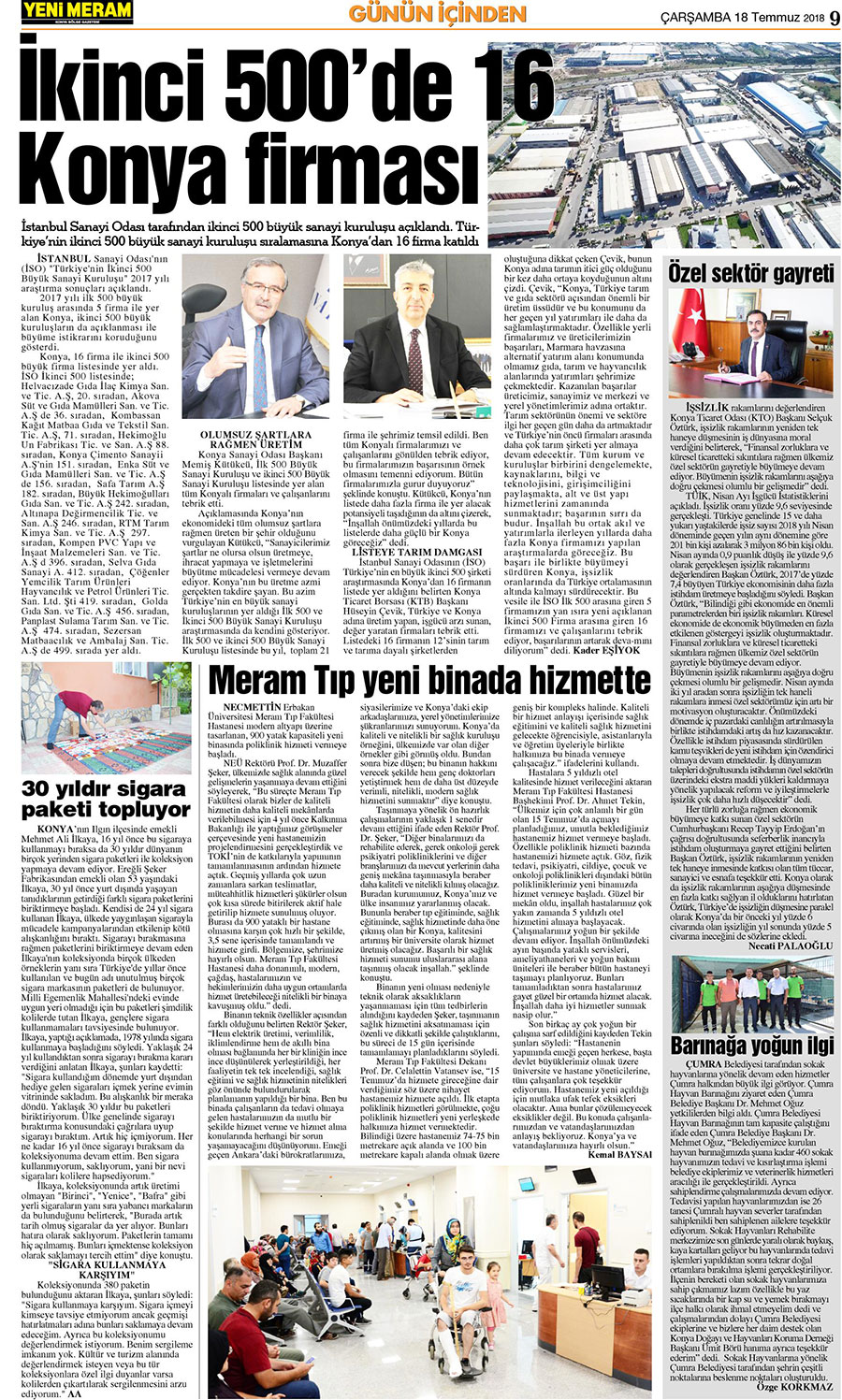 18 Temmuz 2018 Yeni Meram Gazetesi