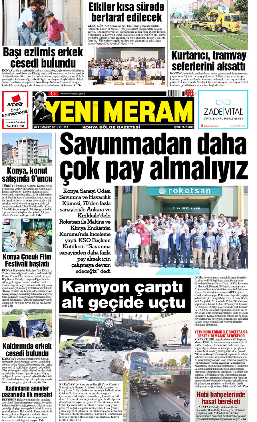 20 Temmuz 2018 Yeni Meram Gazetesi