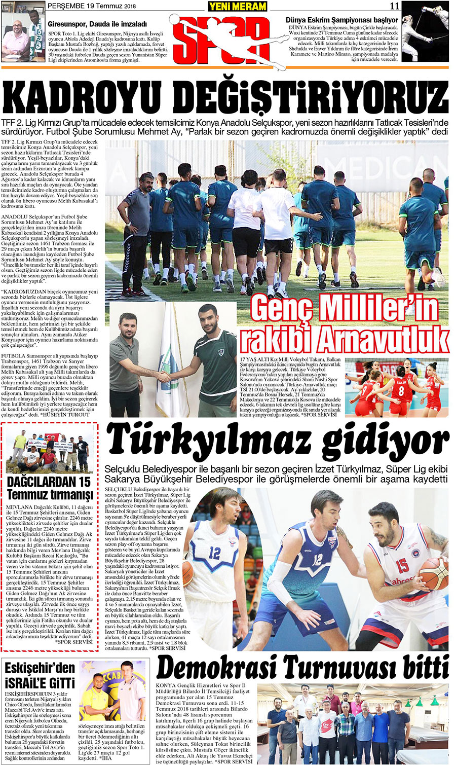 19 Temmuz 2018 Yeni Meram Gazetesi