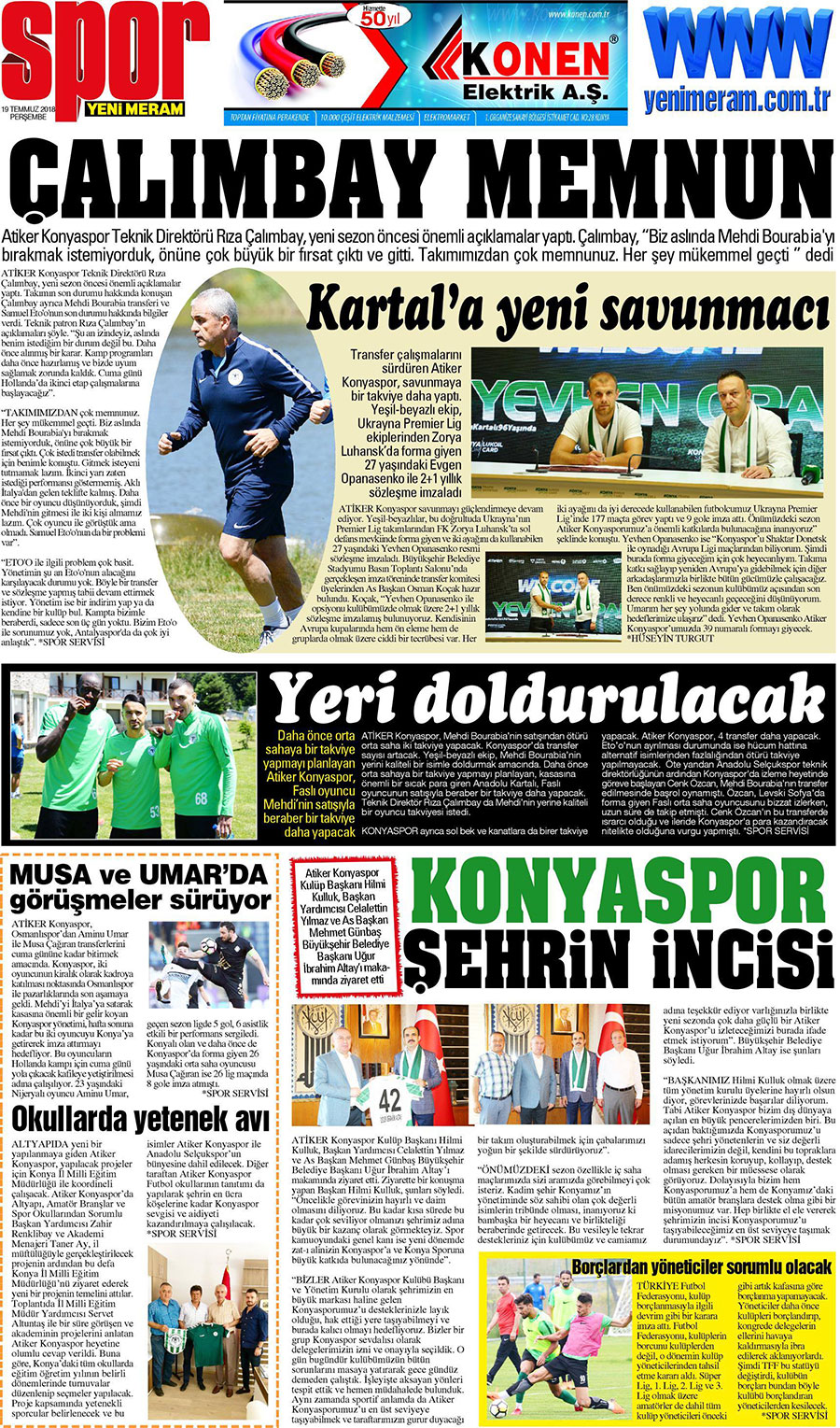 19 Temmuz 2018 Yeni Meram Gazetesi