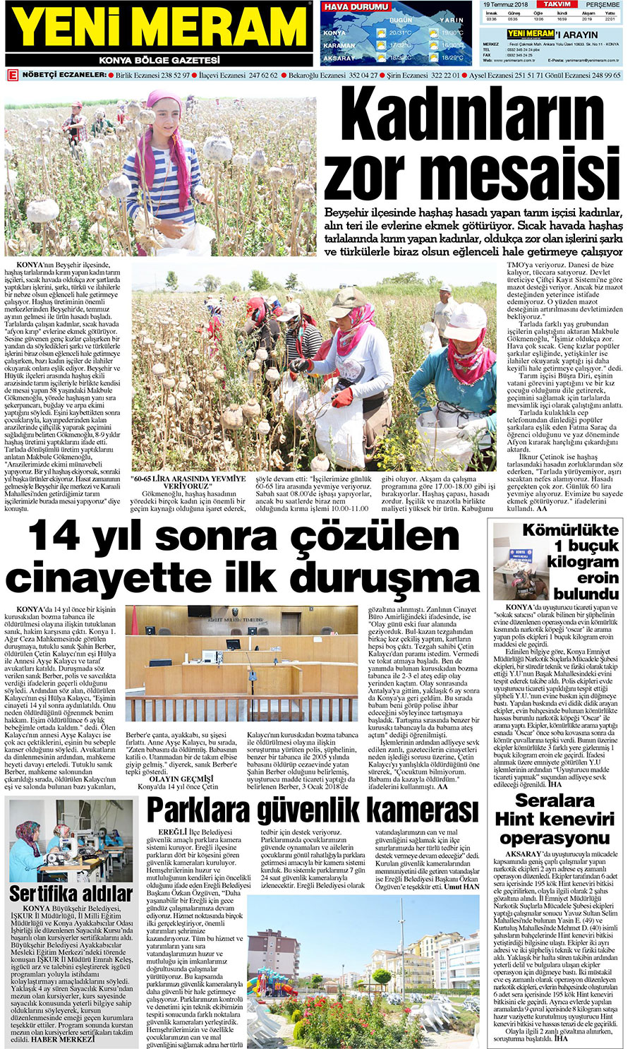 19 Temmuz 2018 Yeni Meram Gazetesi