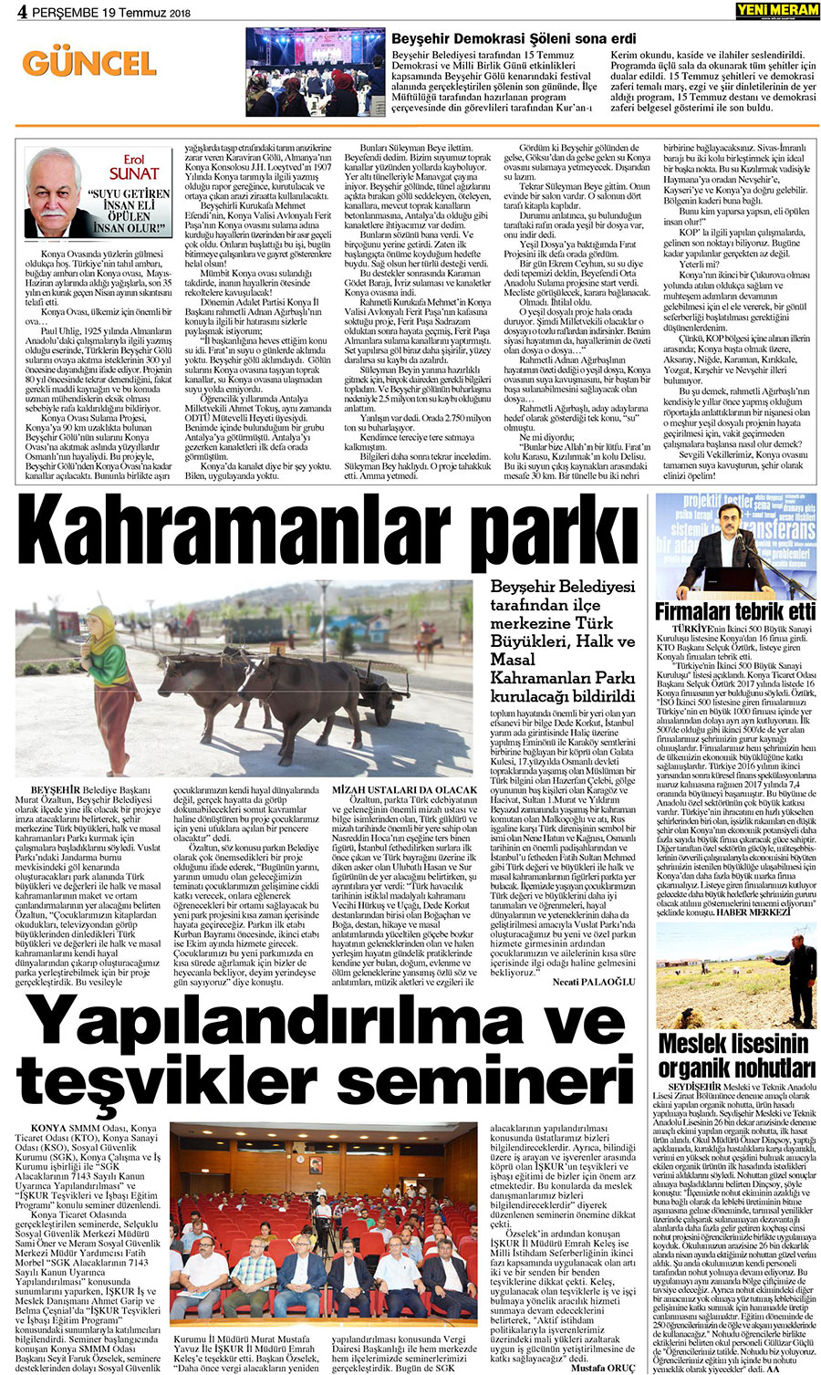 19 Temmuz 2018 Yeni Meram Gazetesi