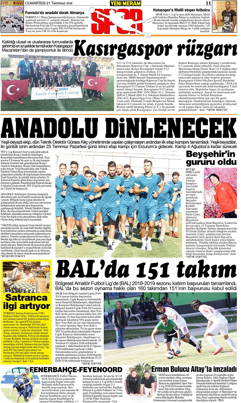 21 Temmuz 2018 Yeni Meram Gazetesi