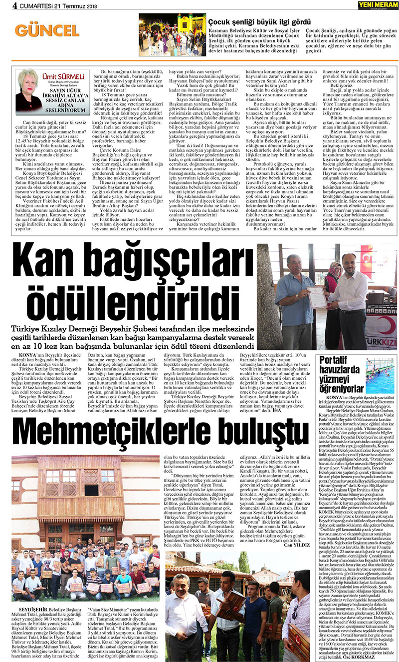 21 Temmuz 2018 Yeni Meram Gazetesi