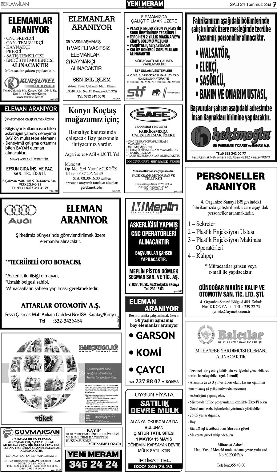 24 Temmuz 2018 Yeni Meram Gazetesi