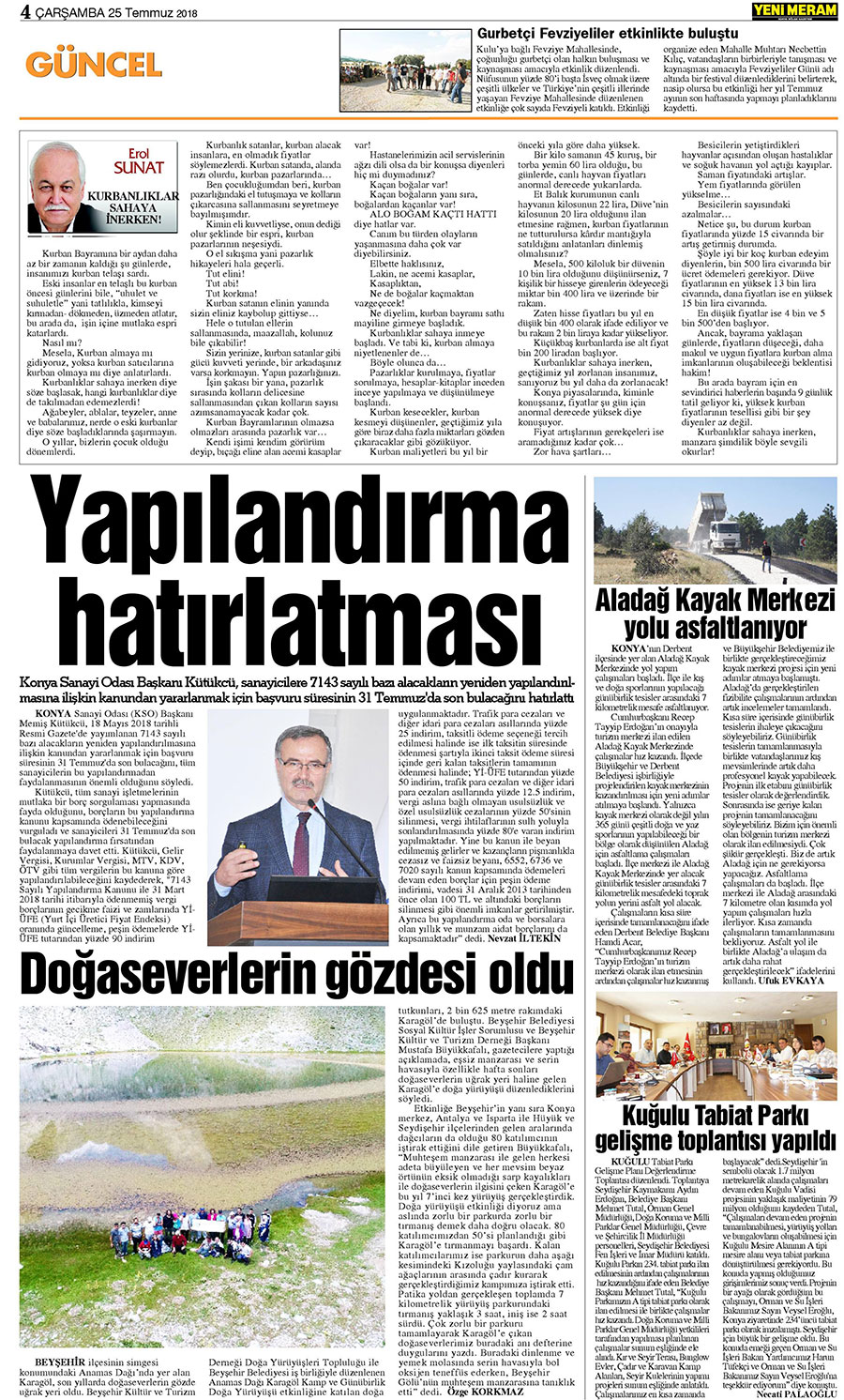 25 Temmuz 2018 Yeni Meram Gazetesi