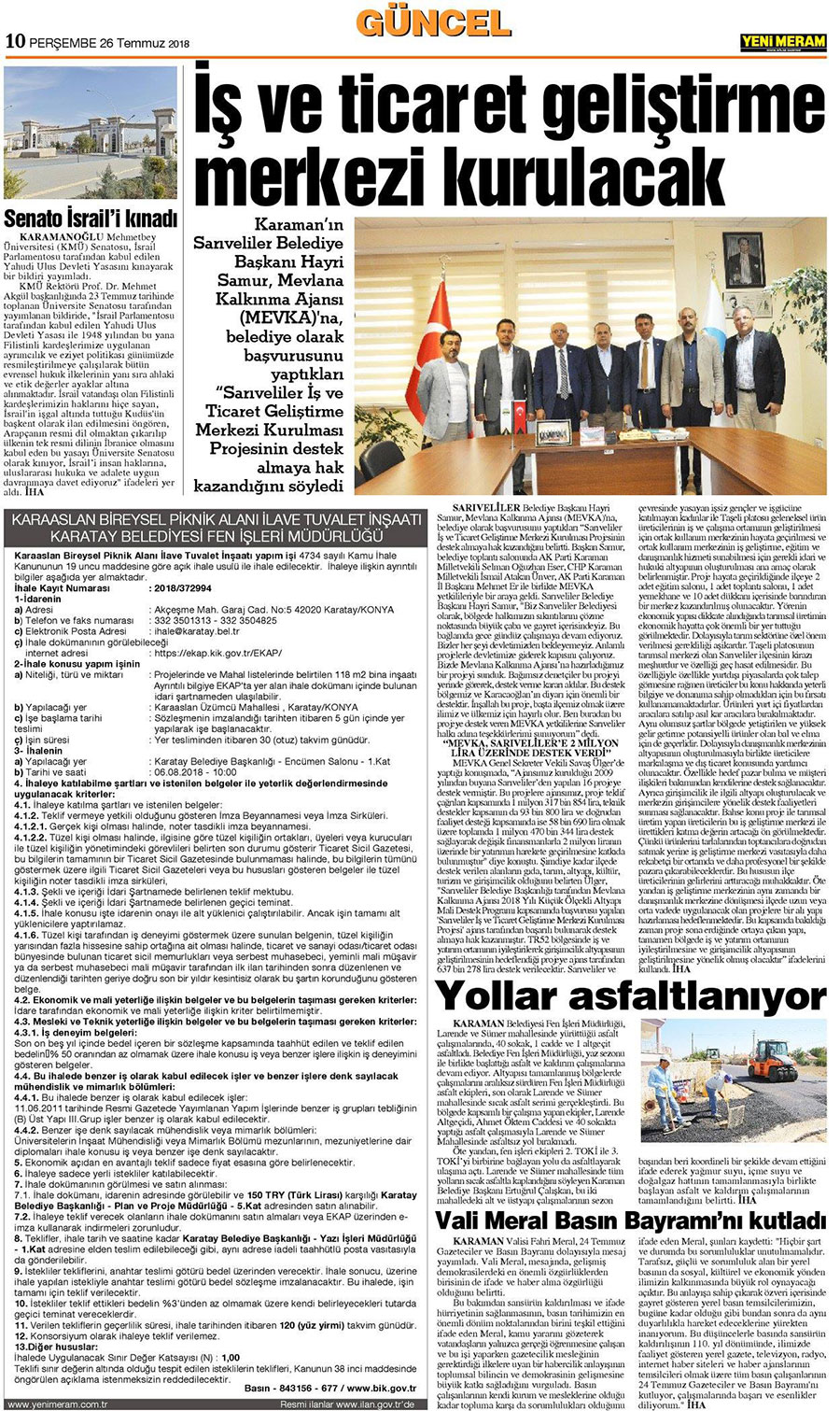 26 Temmuz 2018 Yeni Meram Gazetesi